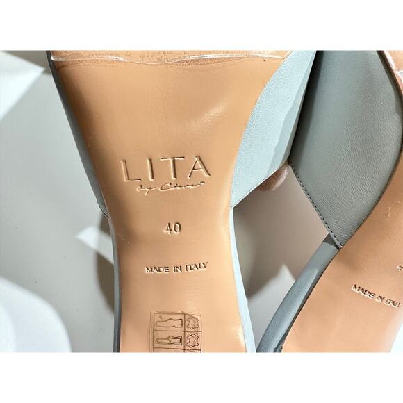 LITA by CIARA Solid Square Toe Leather Slide Heel in Silver Sz 40EU / 9US - Picture 4 of 9